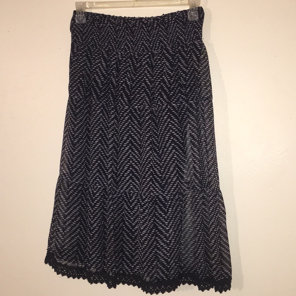 Navy Blue and Gray Flowy Midi Skirt
